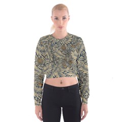 Brown Vintage Background Vintage Floral Pattern Cropped Sweatshirt