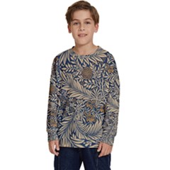 Brown Vintage Background Vintage Floral Pattern Kids  Crewneck Sweatshirt