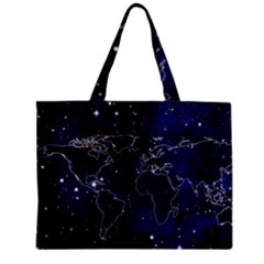 Blue World Map Starry Night Sky World Map Concept Art Zipper Mini Tote Bag by Loisa77