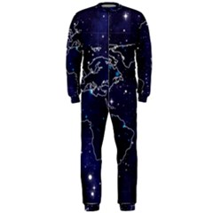 Blue World Map Starry Night Sky World Map Concept Art Onepiece Jumpsuit (men)