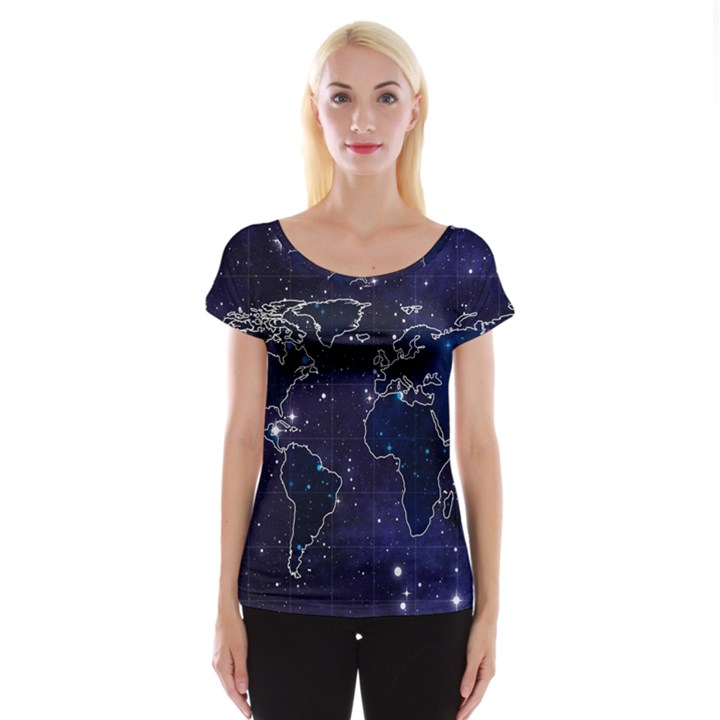 Blue World Map Starry Night Sky World Map Concept Art Cap Sleeve Top