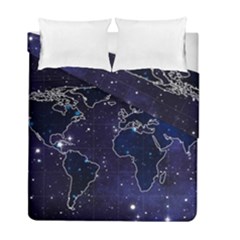 Blue World Map Starry Night Sky World Map Concept Art Duvet Cover Double Side (full/ Double Size) by Loisa77