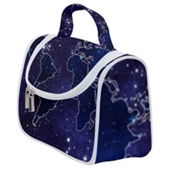 Blue World Map Starry Night Sky World Map Concept Art Satchel Handbag by Loisa77