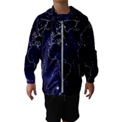 Blue World Map Starry Night Sky World Map Concept Art Kids  Hooded Windbreaker