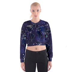 Blue World Map Starry Night Sky World Map Concept Art Cropped Sweatshirt