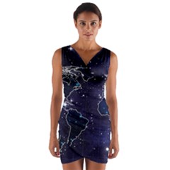 Blue World Map Starry Night Sky World Map Concept Art Wrap Front Bodycon Dress by Loisa77