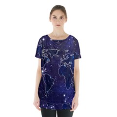 Blue World Map Starry Night Sky World Map Concept Art Skirt Hem Sports Top by Loisa77