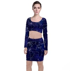 Blue World Map Starry Night Sky World Map Concept Art Top And Skirt Sets