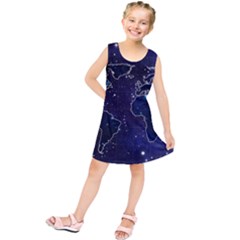 Blue World Map Starry Night Sky World Map Concept Art Kids  Tunic Dress by Loisa77