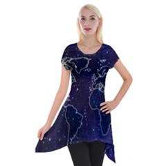 Blue World Map Starry Night Sky World Map Concept Art Short Sleeve Side Drop Tunic by Loisa77