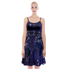 Blue World Map Starry Night Sky World Map Concept Art Spaghetti Strap Velvet Dress