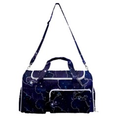 Blue World Map Starry Night Sky World Map Concept Art Sports Gym Duffle Bag With Shoe Compartment by Loisa77