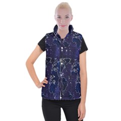 Blue World Map Starry Night Sky World Map Concept Art Women s Button Up Vest