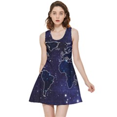 Blue World Map Starry Night Sky World Map Concept Art Inside Out Reversible Sleeveless Dress by Loisa77