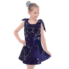 Blue World Map Starry Night Sky World Map Concept Art Kids  Tie Up Tunic Dress by Loisa77