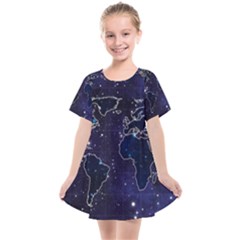 Blue World Map Starry Night Sky World Map Concept Art Kids  Smock Dress by Loisa77