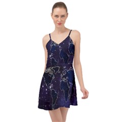 Blue World Map Starry Night Sky World Map Concept Art Summer Time Chiffon Dress by Loisa77