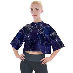 Blue World Map Starry Night Sky World Map Concept Art Mock Neck T-shirt by Loisa77