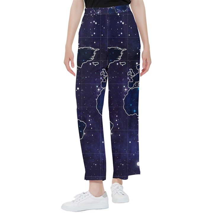 Blue World Map Starry Night Sky World Map Concept Art Women s Pants 