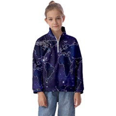 Blue World Map Starry Night Sky World Map Concept Art Kids  Half Zip Hoodie