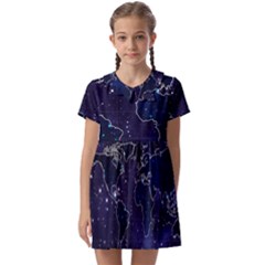 Blue World Map Starry Night Sky World Map Concept Art Kids  Asymmetric Collar Dress by Loisa77