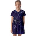 Blue World Map Starry Night Sky World Map Concept Art Kids  Asymmetric Collar Dress View1