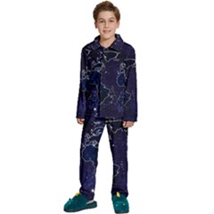 Blue World Map Starry Night Sky World Map Concept Art Kids  Long Sleeve Velvet Pajamas Set