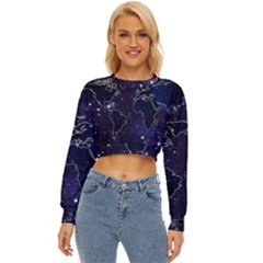 Blue World Map Starry Night Sky World Map Concept Art Lightweight Long Sleeve Sweatshirt by Loisa77