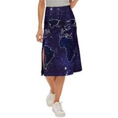 Blue World Map Starry Night Sky World Map Concept Art Midi Panel Skirt by Loisa77