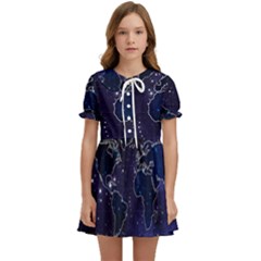 Blue World Map Starry Night Sky World Map Concept Art Kids  Sweet Collar Dress by Loisa77