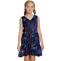 Blue World Map Starry Night Sky World Map Concept Art Kids  Sleeveless Tiered Mini Dress by Loisa77