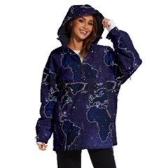 Blue World Map Starry Night Sky World Map Concept Art Women s Ski And Snowboard Waterproof Breathable Jacket by Loisa77