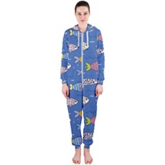 Sea Fish Blue Submarine Animals Hooded Jumpsuit (ladies)