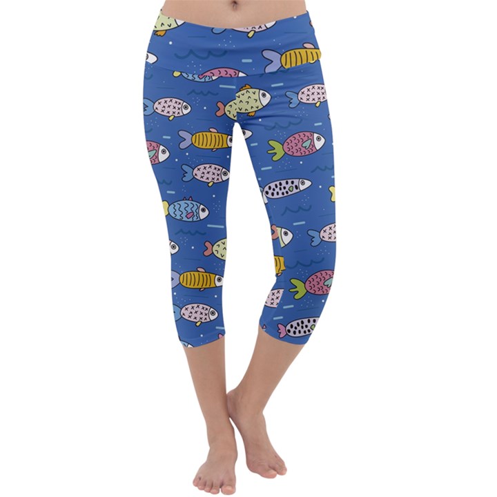 Sea Fish Blue Submarine Animals Capri Yoga Leggings