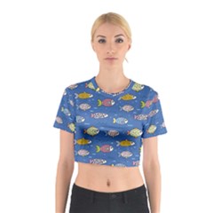 Sea Fish Blue Submarine Animals Cotton Crop Top by Loisa77