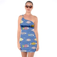 Sea Fish Blue Submarine Animals One Shoulder Ring Trim Bodycon Dress by Loisa77