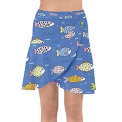 Sea Fish Blue Submarine Animals Wrap Front Skirt by Loisa77