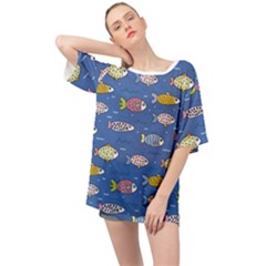 Sea Fish Blue Submarine Animals Oversized Chiffon Top by Loisa77