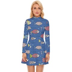 Sea Fish Blue Submarine Animals Long Sleeve Velour Longline Dress by Loisa77