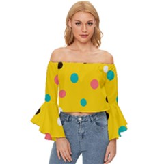 Moles Points Background Pattern Off Shoulder Flutter Bell Sleeve Top