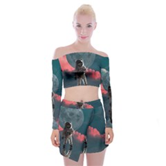 Astronaut Moon Space Nasa Planet Off Shoulder Top With Mini Skirt Set by Loisa77