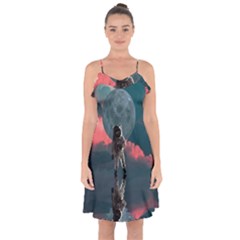 Astronaut Moon Space Nasa Planet Ruffle Detail Chiffon Dress by Loisa77