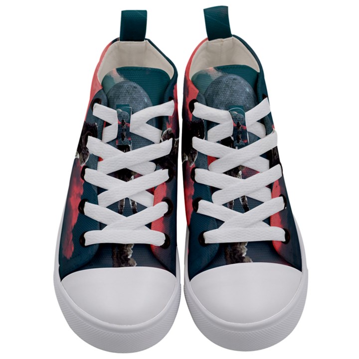 Astronaut Moon Space Nasa Planet Kids  Mid-Top Canvas Sneakers