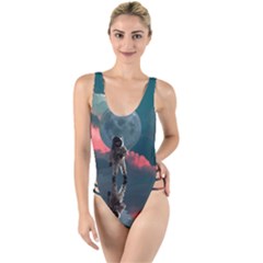 Astronaut Moon Space Nasa Planet High Leg Strappy Swimsuit by Loisa77