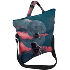 Astronaut Moon Space Nasa Planet Fold Over Handle Tote Bag by Loisa77