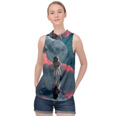 Astronaut Moon Space Nasa Planet High Neck Satin Top by Loisa77