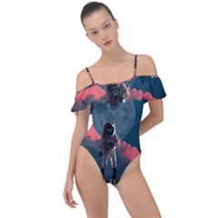 Astronaut Moon Space Nasa Planet Frill Detail One Piece Swimsuit by Loisa77