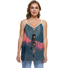 Astronaut Moon Space Nasa Planet Casual Spaghetti Strap Chiffon Top by Loisa77