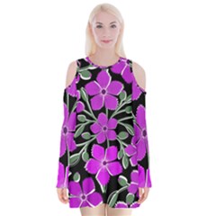 Flowers Nature Bloom Flora Bouquet Velvet Long Sleeve Shoulder Cutout Dress