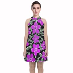 Flowers Nature Bloom Flora Bouquet Velvet Halter Neckline Dress 